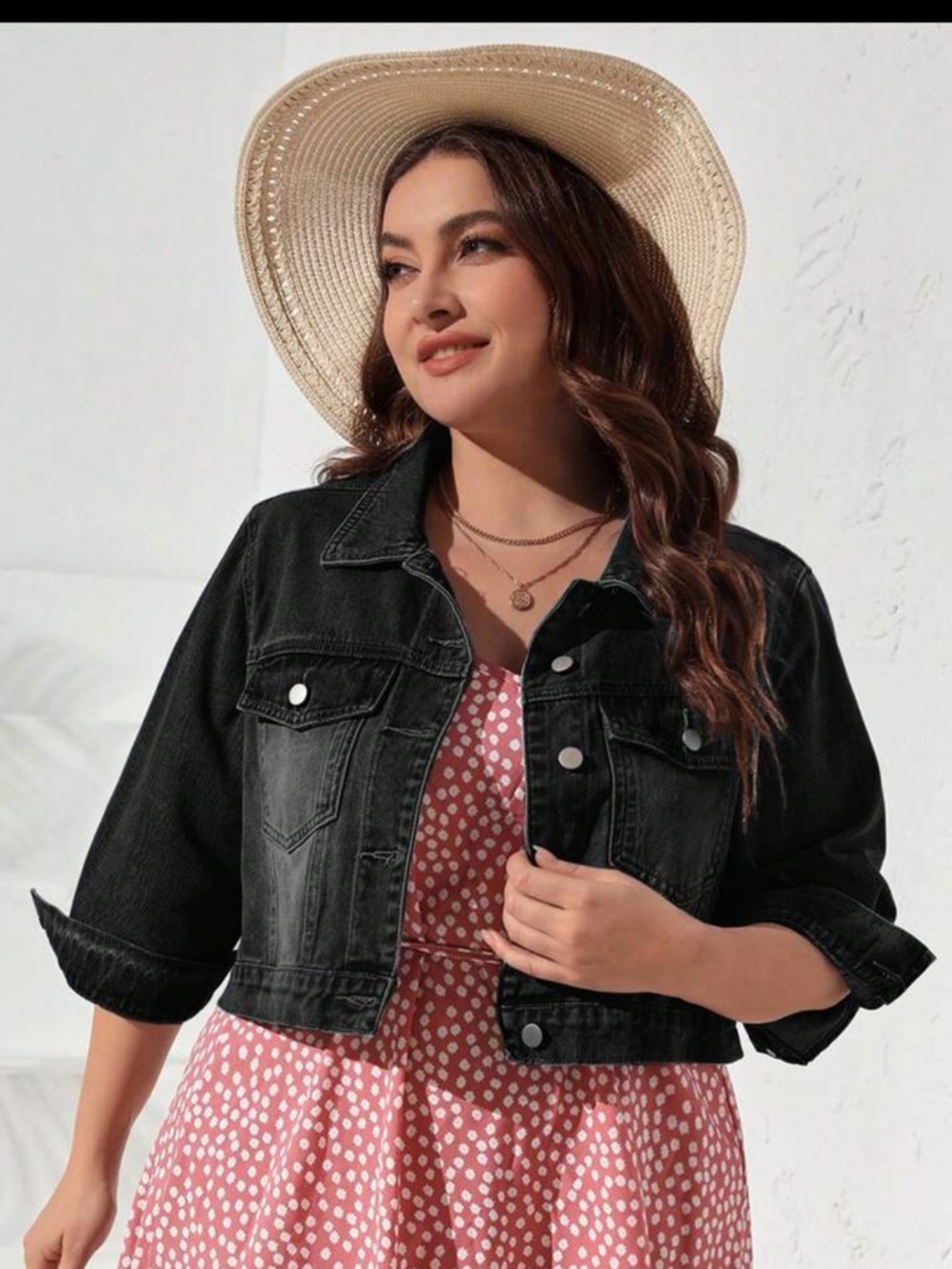 EMERY ROSE 1X Plus Size Women's Denim Jacket With 3/4 Sleeves NWOT